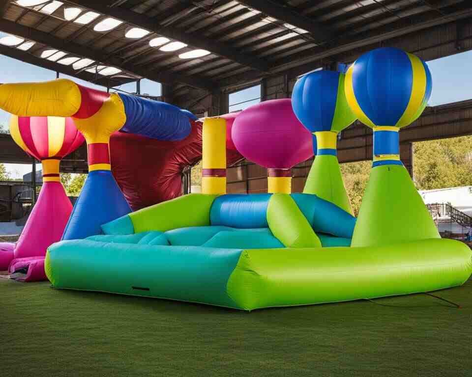 An image showing multiple inflatables with powerful air movers positioned around them to speed up the drying process.
