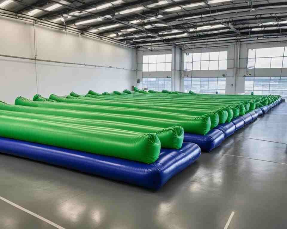 Inflatables being dried quickly using air movers.