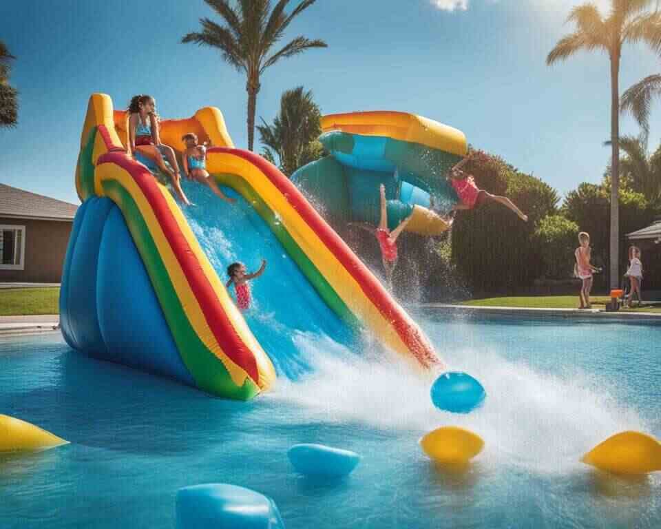 Kids on an Inflatable water slide.