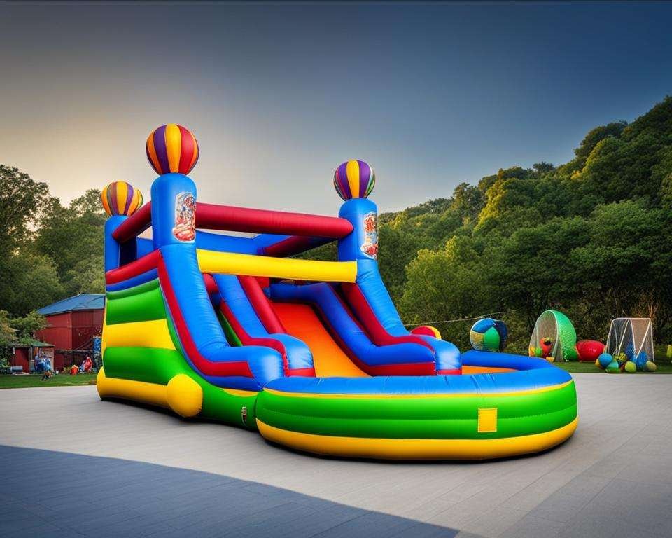 An inflatable bounce house outdoors.