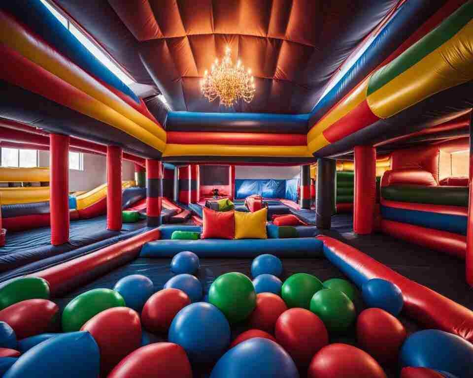 An inflatable bounce house indoor.