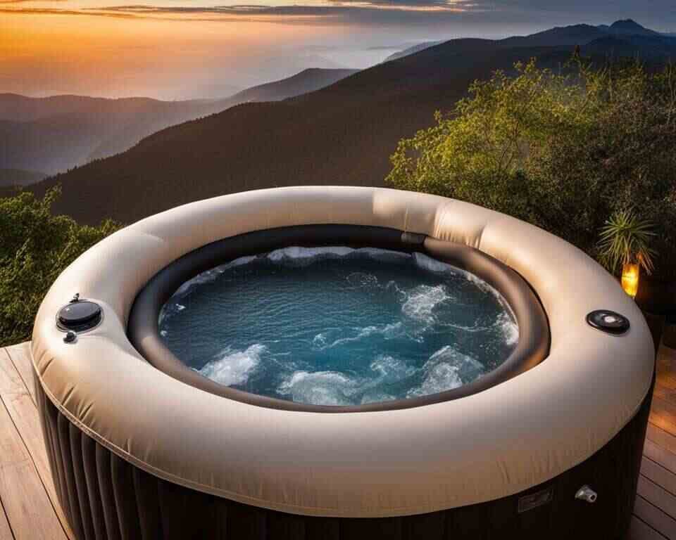 An inflatable hot tubs with seats.