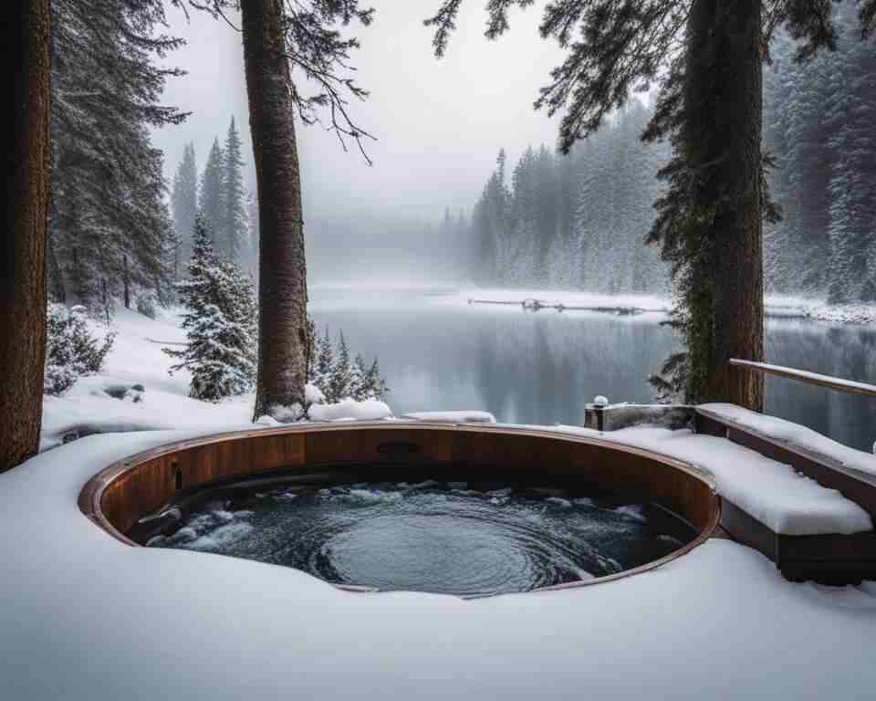 A traditional hot tub outdoor in winter.
