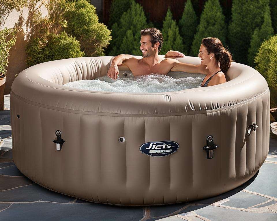 An image showcasing the relaxing power of jets in an inflatable hot tub. 