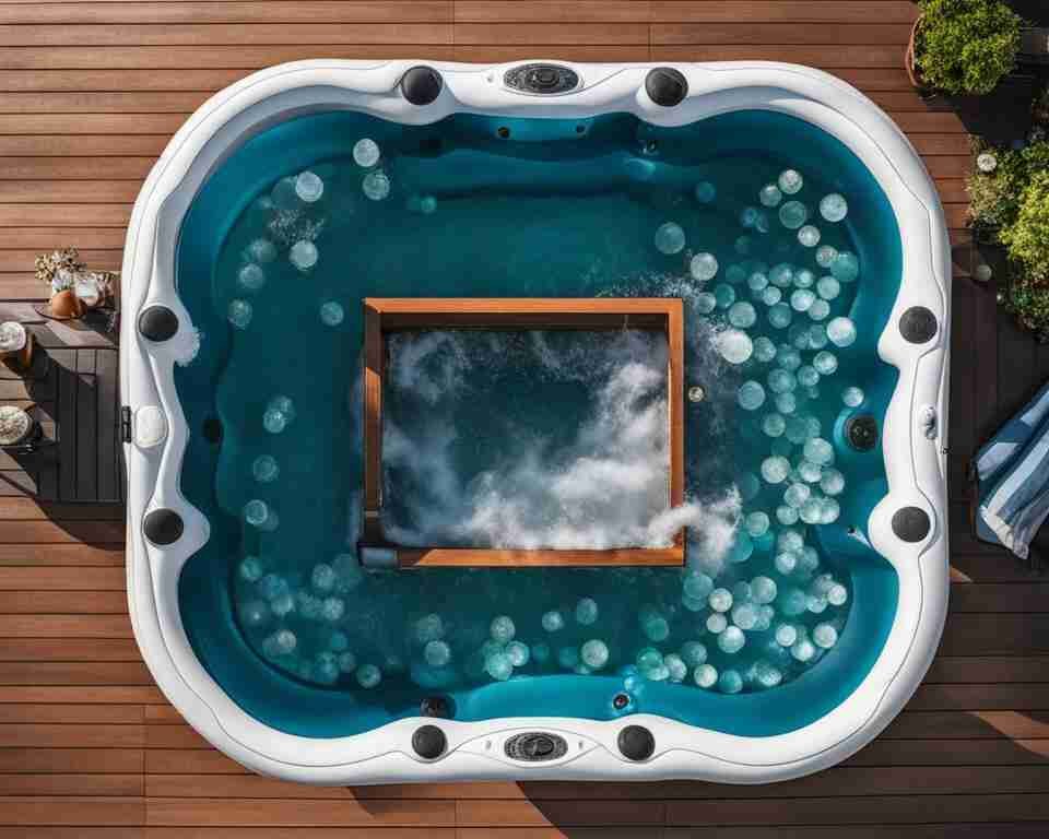 An inflatable hot tub with the jets causing the water to bubble.