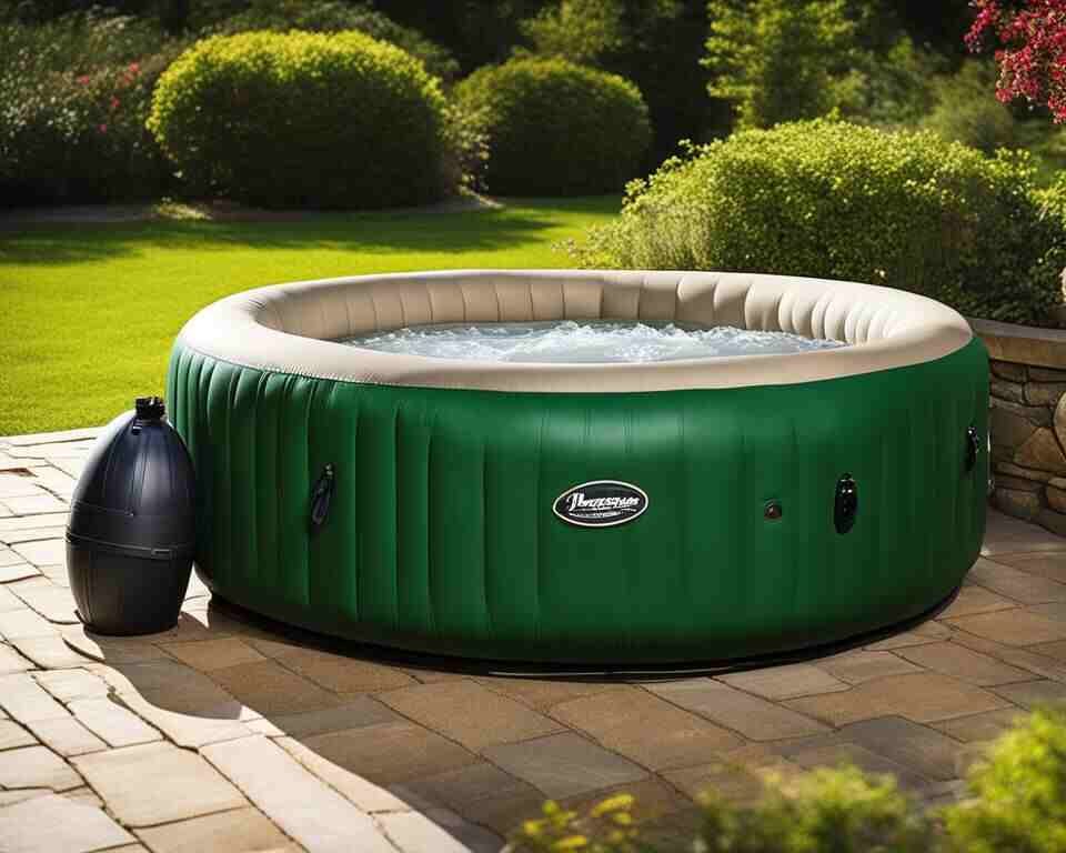 A durable puncture resistant inflatable hot tub on an outdoor patio.