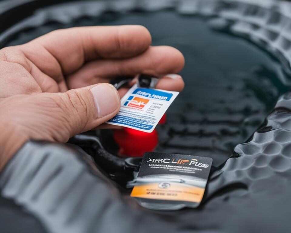 A hand holding a patch kit, with an inflatable hot tub in the background, emphasizing the importance of regularly checking and repairing small punctures to avoid bigger damages.