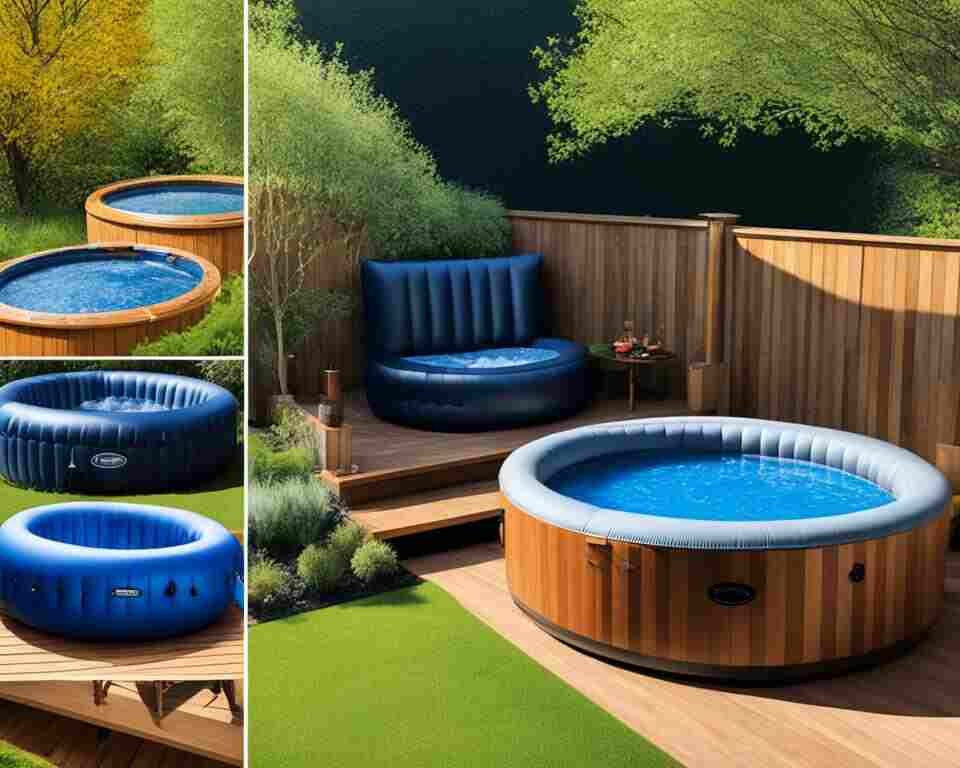 A side-by-side comparison of a rigid foam hot tub and an inflatable hot tub.