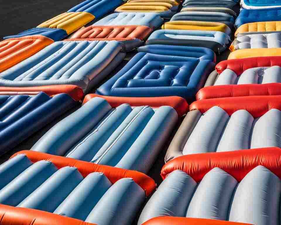 An illustration of different types of inflatable mattresses arranged in an orderly manner.