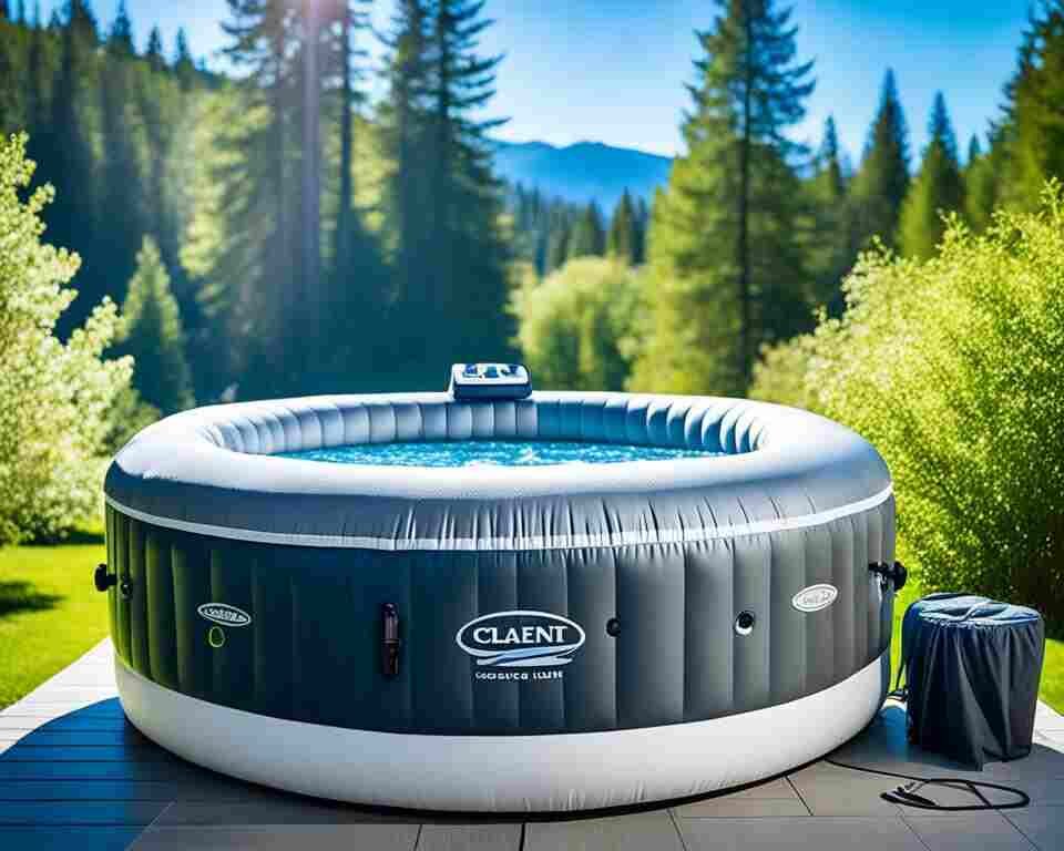 A sparkling clean inflatable hot tub with crystal clear water and no visible dirt or debris.
