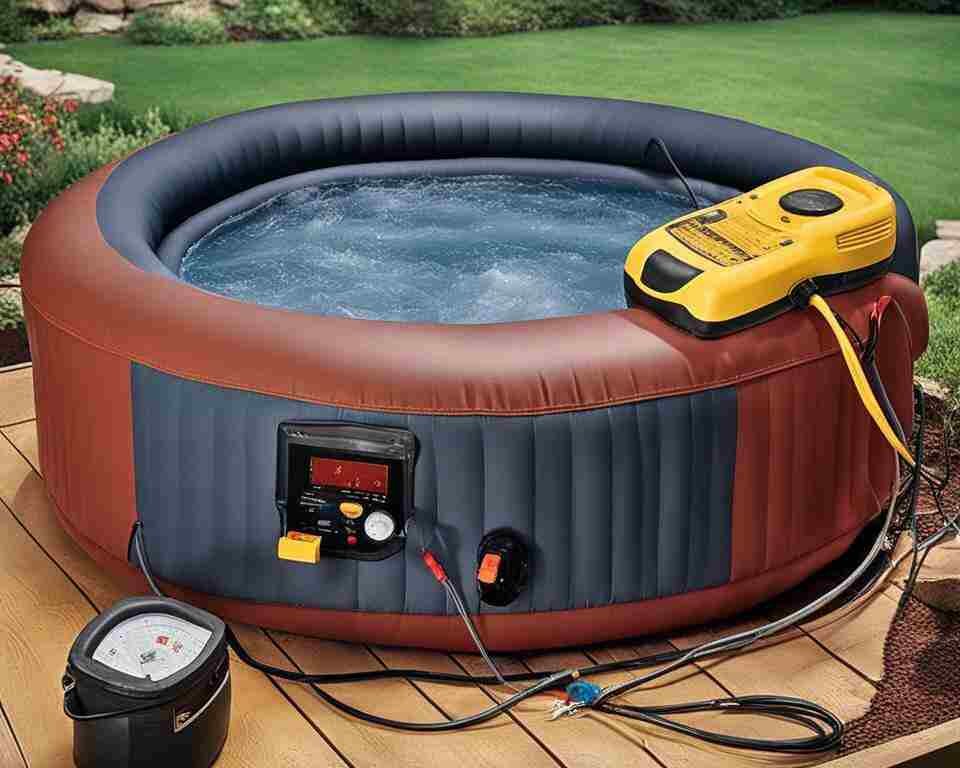 An inflatable hot tub heating element being repaired. 