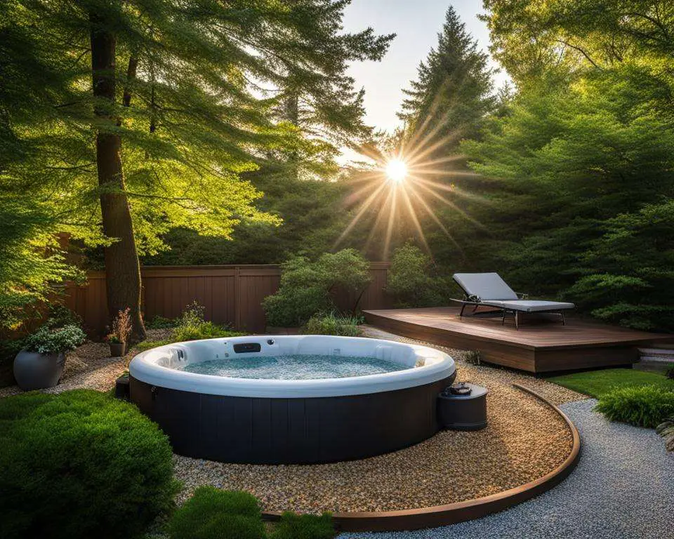 An inflatable hot tub set-up on a gravel foundation.