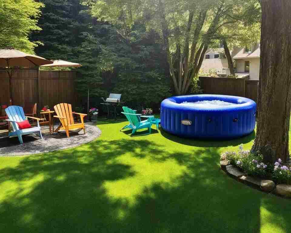 An inflatable hot tub set up on grass.