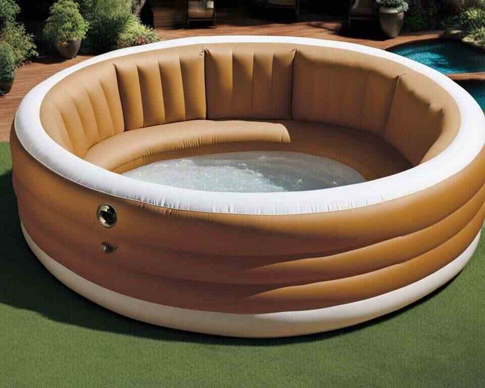 An image of the layers of material that make up an inflatable hot tub, starting from the outer layer and working inward.