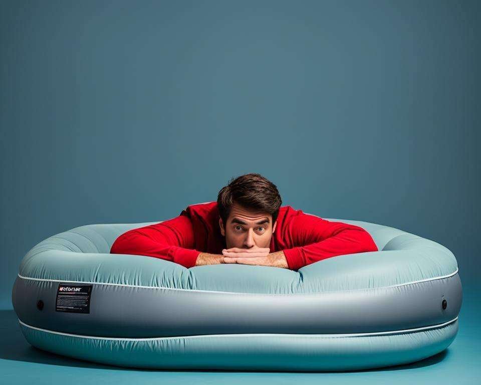 A person with back pain laying on their stomach on an inflatable hot tub.