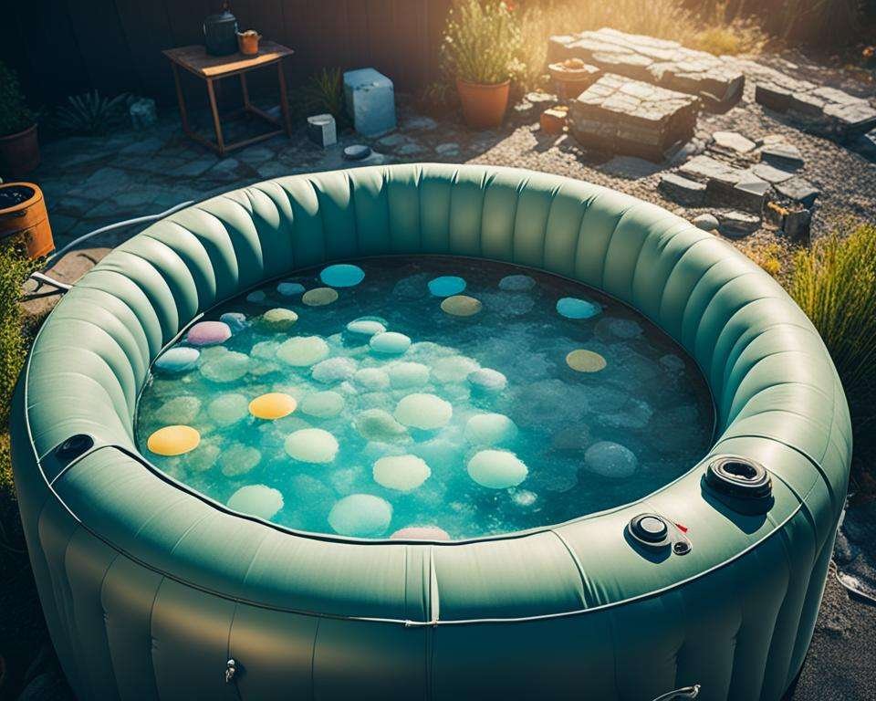 An inflatable hot tub with dirty water that needs its filter replaced.