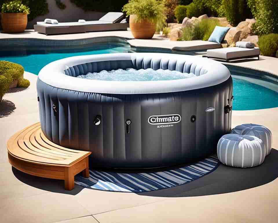 An inflatable hot tub with various seating options.