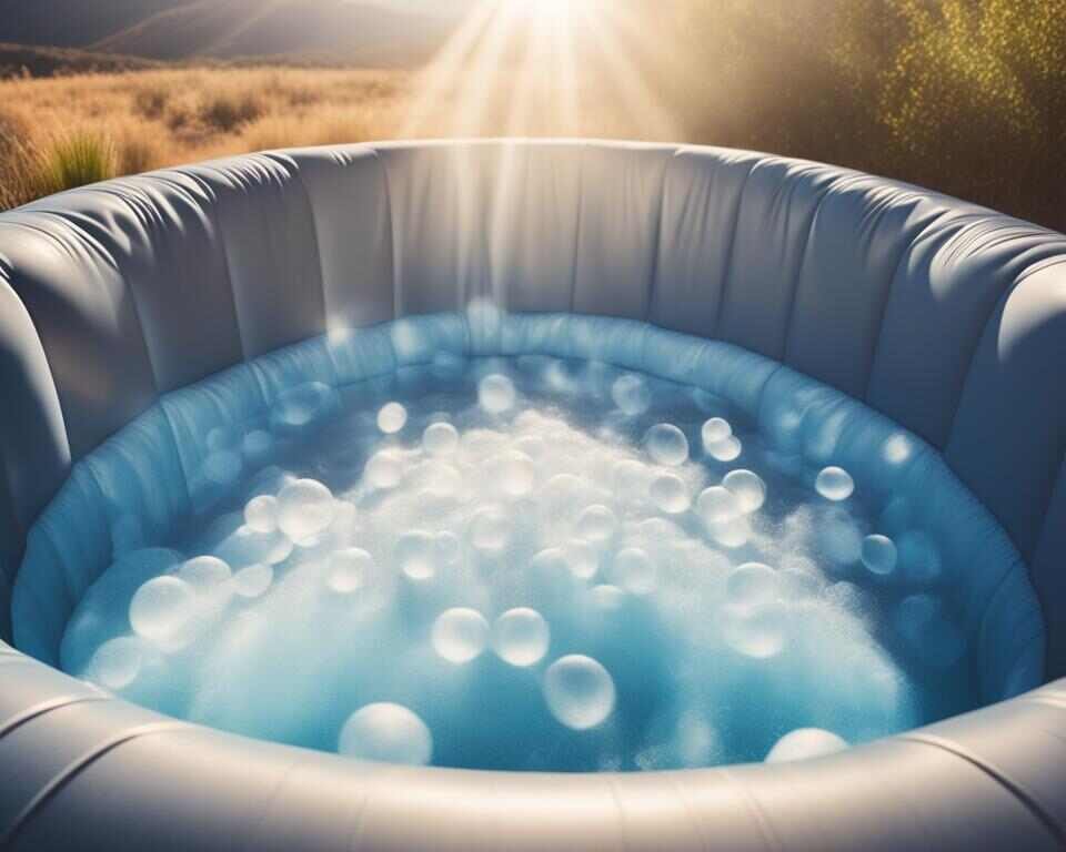 An inflatable hot tub left in direct sunlight. The sun's rays beat down on the tub, causing the plastic to become hot to the touch. 