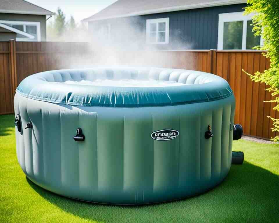 An inflatable hot tub with cloudy water.