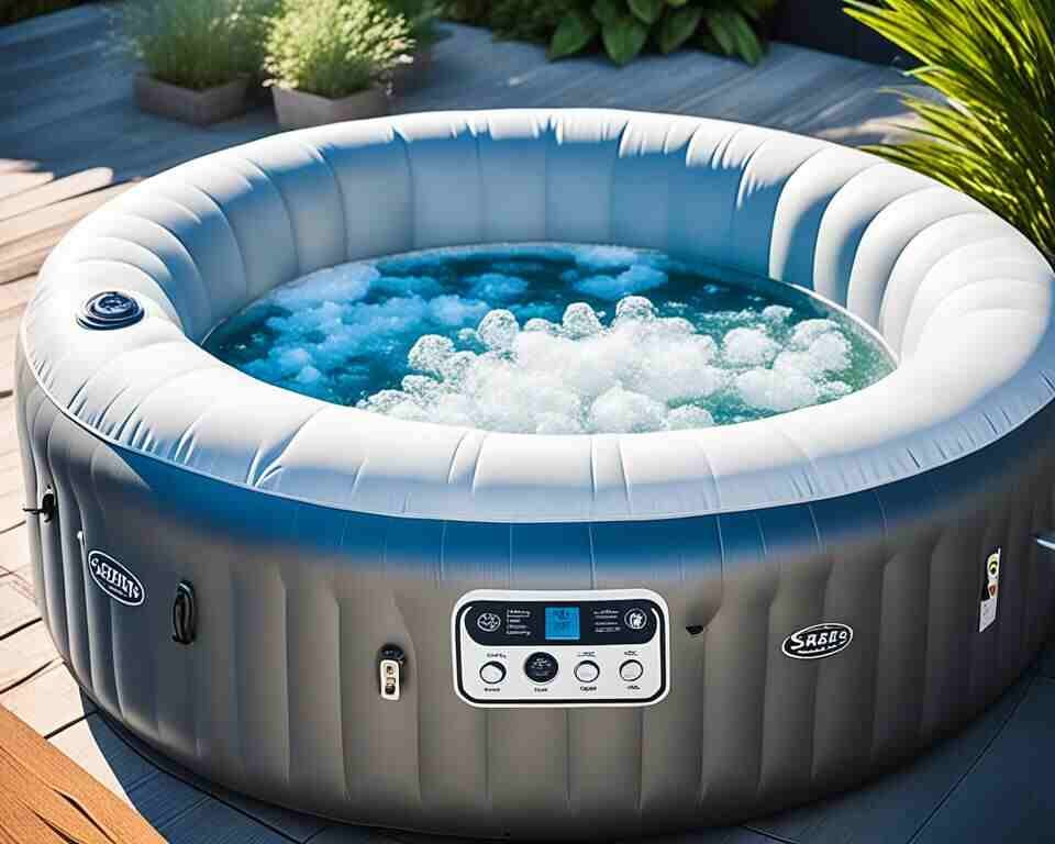 A cozy inflatable hot tub with Epsom salt added to the water.