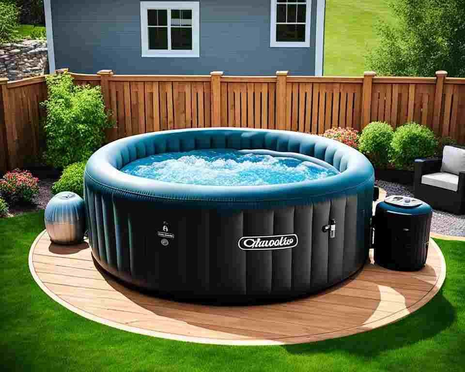 An image showing the best location considerations for an inflatable hot tub. 