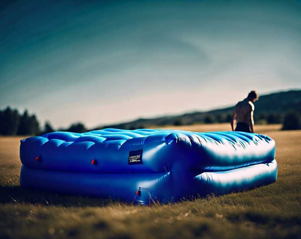 A person inflating their inflatable air mattress with its built-in pump